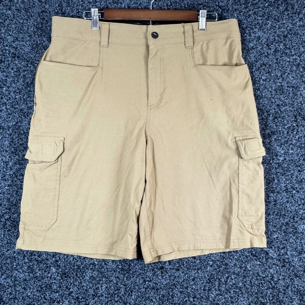 Orvis Mens Cargo Shorts Tan Khaki Nylon Blend Stretch Utility Pockets Size 34
